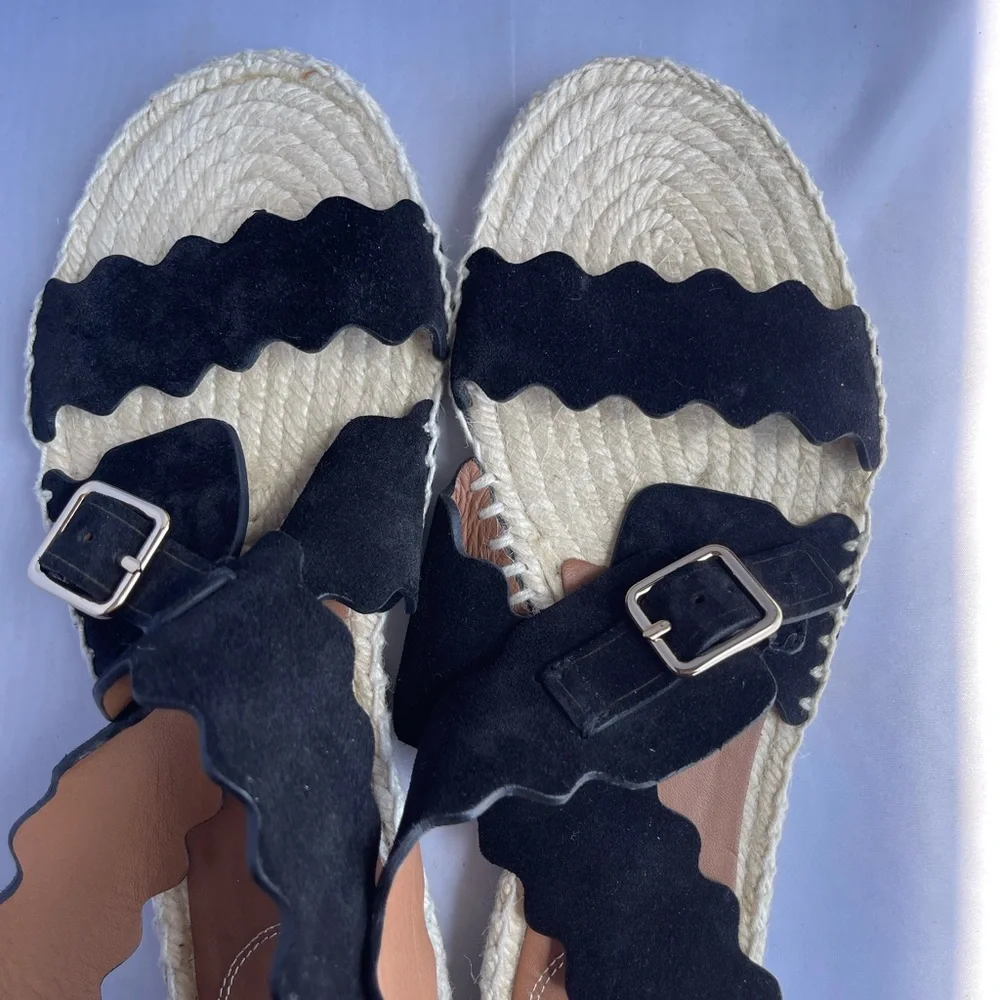 Chole Laurent Scalloped Suede espadrille Sandals - Picture 6 of 8